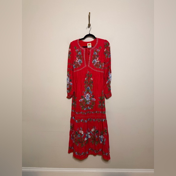 FARM Rio Red Sweet Bloom Bouquet Lenzing Ecovero Euroflax Midi Dress - Picture 5 of 12